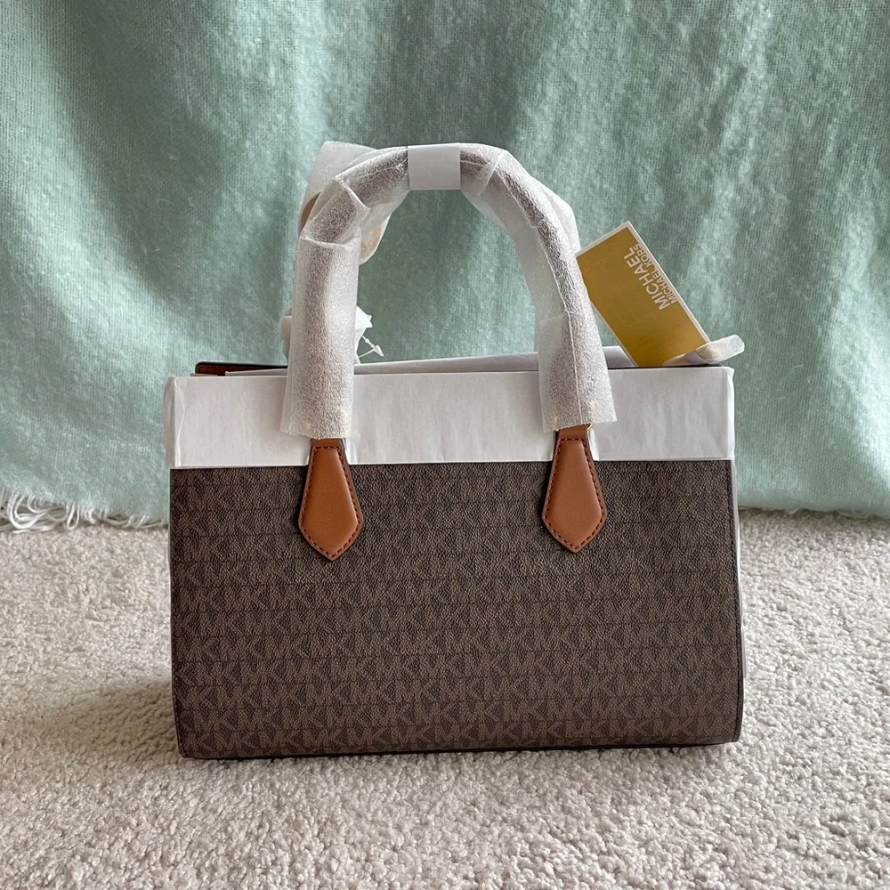 Michael Michael Kors MK Logo Sheila Medium Signature Metallic Satchel Purse